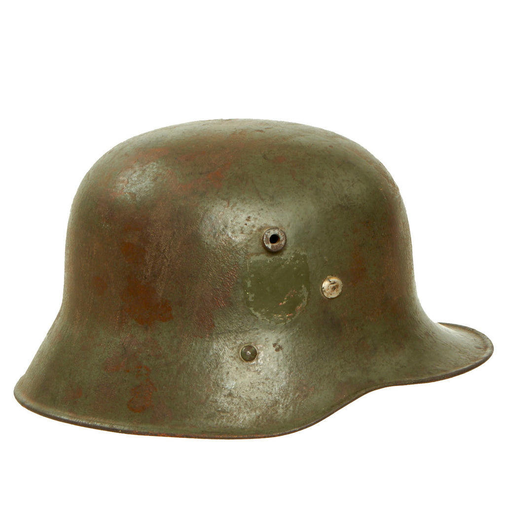 Original German WWII M17 Transitional Army Double Decal Overpaint Helmet - Austrian M-1917 Size 66 Shell Original Items