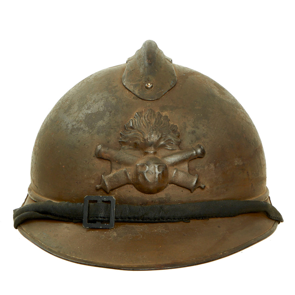 Original WWI French Model 1915 Adrian Helmet For Colonial Artillery Troops-Complete with 1st Pattern Liner and Chinstrap Original Items