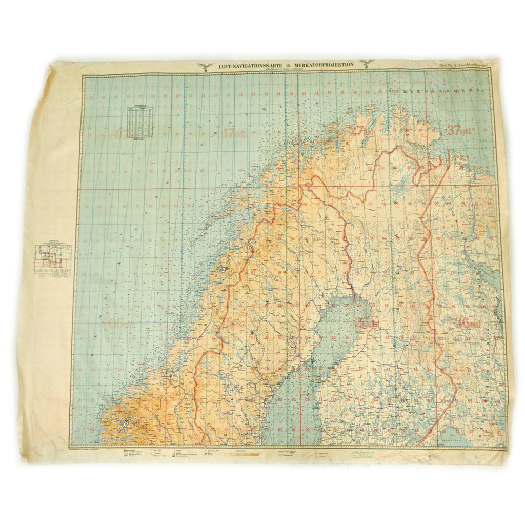 Original German WWII Luftwaffe Double Sided Navigation Map - Iceland & Northern Scandinavia - dated 1940 Original Items