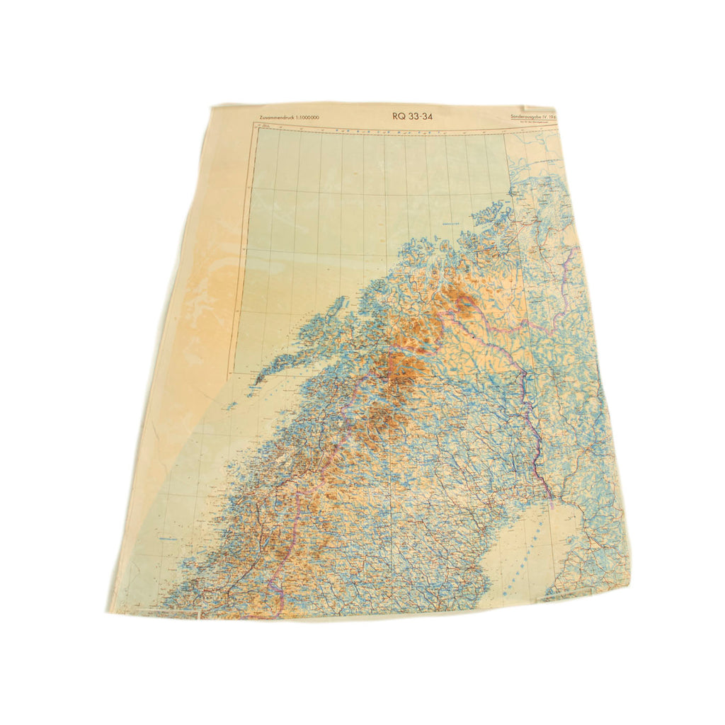Original German WWII 1941 Dated Luftwaffe Navigator Soft Laminate “Half” Map For The Arctic Ocean / Norway - 36 ½” x 23” Original Items