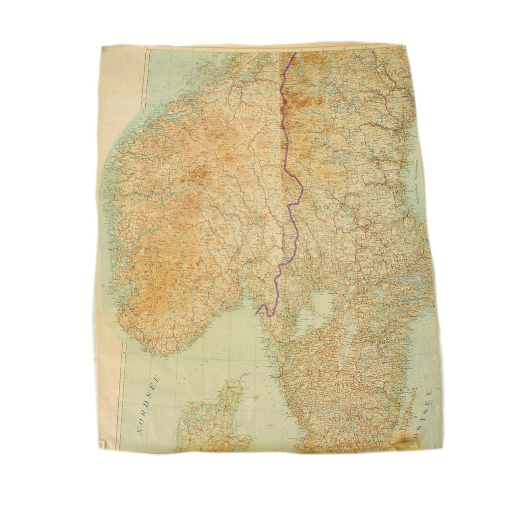 Original German WWII Luftwaffe Navigator Soft Laminate “Half” Map of North Sea and Baltic Sea, Denmark Original Items