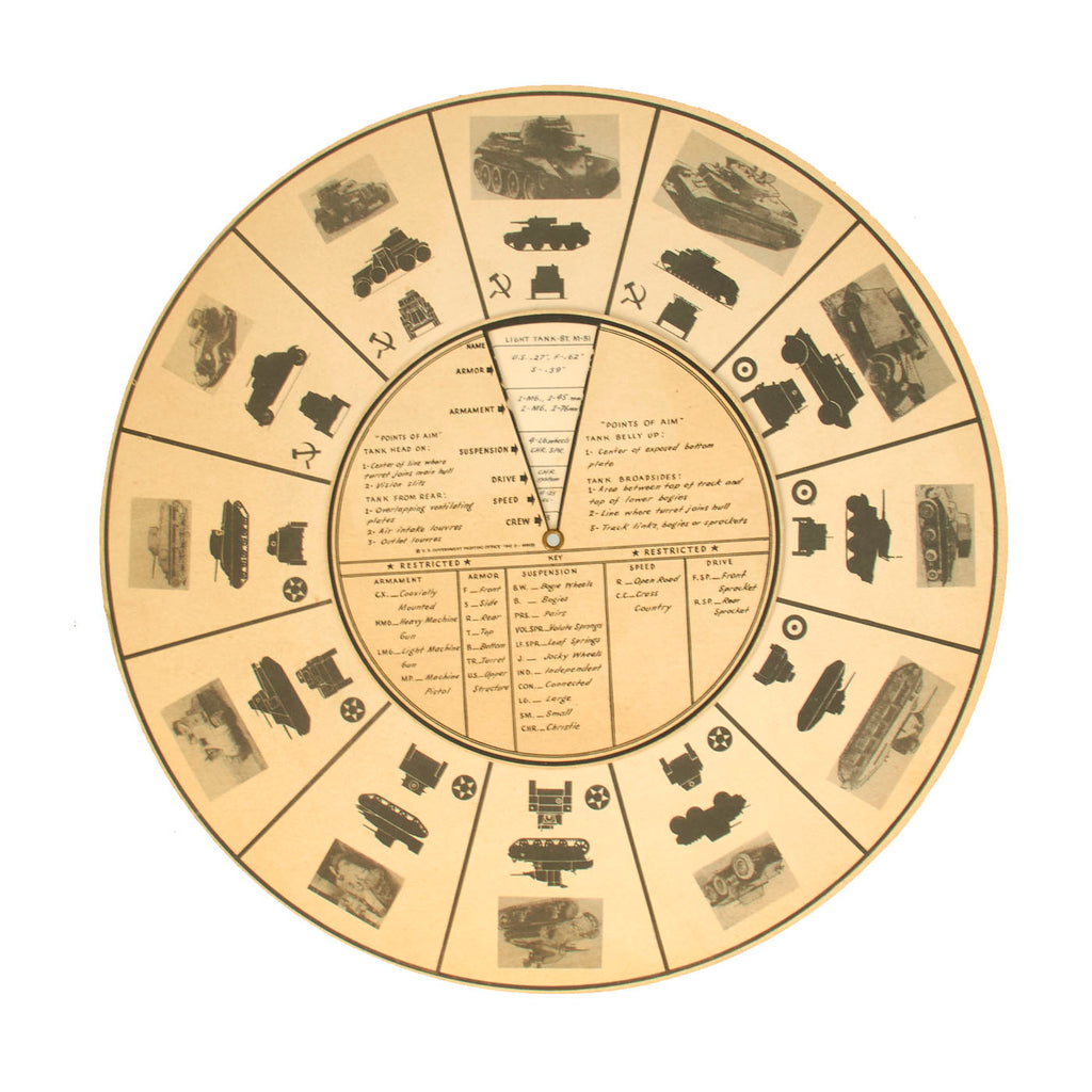 Original U.S. WWII Government Printing Office Tank & Armored Vehicle Identification / Reference Wheel Original Items