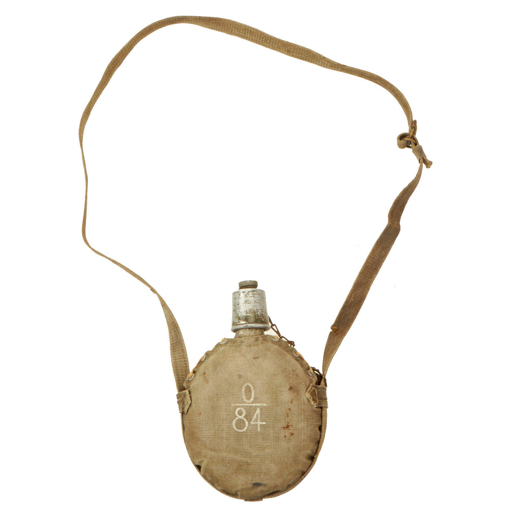 Original Imperial Japanese WWII Special Naval Landing Forces Canteen with Canvas Cover and Strap - Unit Marked Original Items