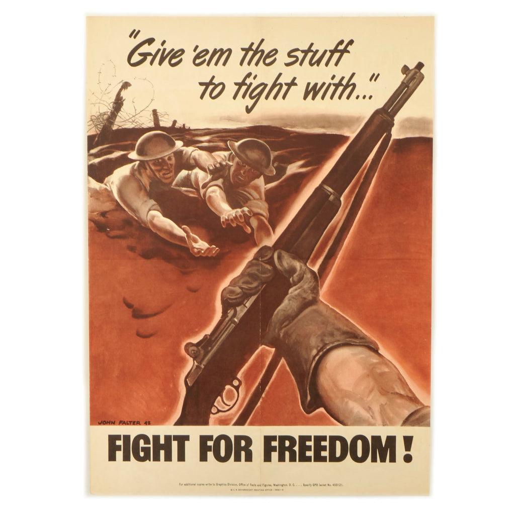 Original U.S. WWII Government Printing Office Propaganda Poster “Fight For Freedom” - 20” x 14” Original Items