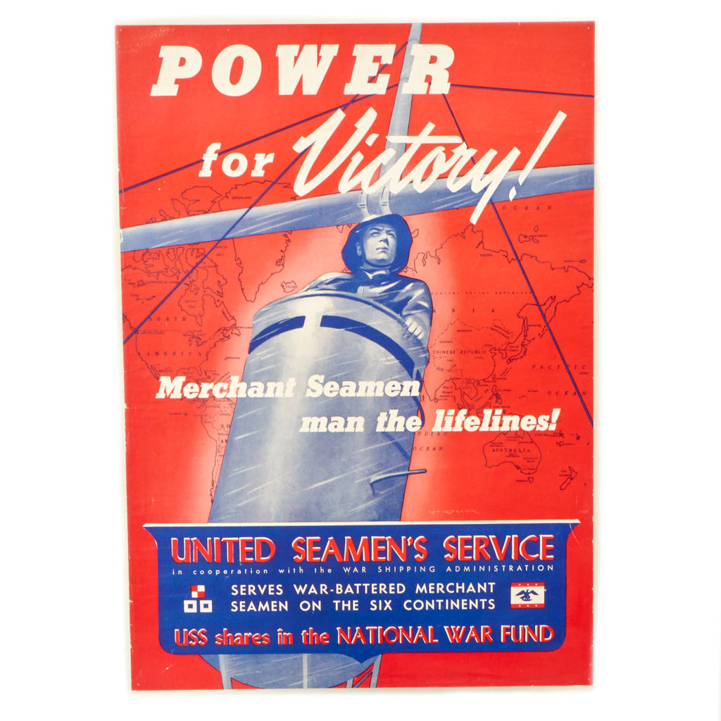 Original U.S. WWII United Seaman’s Service “Power For Victory” 14” x 20” Poster -  Merchant Marine Original Items