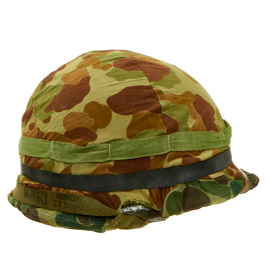 Original U.S. Vietnam War Issued WWII Schlueter M1 Helmet With Capac Liner and WWII USMC Mosquito Net Cover Original Items
