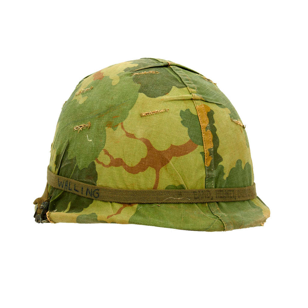Original U.S. WWII Vietnam War M1 Helmet with USMC Reversible Camouflage Cover Original Items