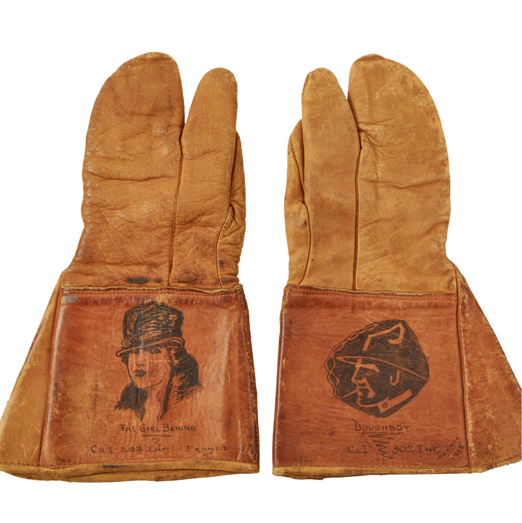 Original U.S. WWI Drawn Art 302nd Infantry Regiment 1918 Leather Mittens Original Items