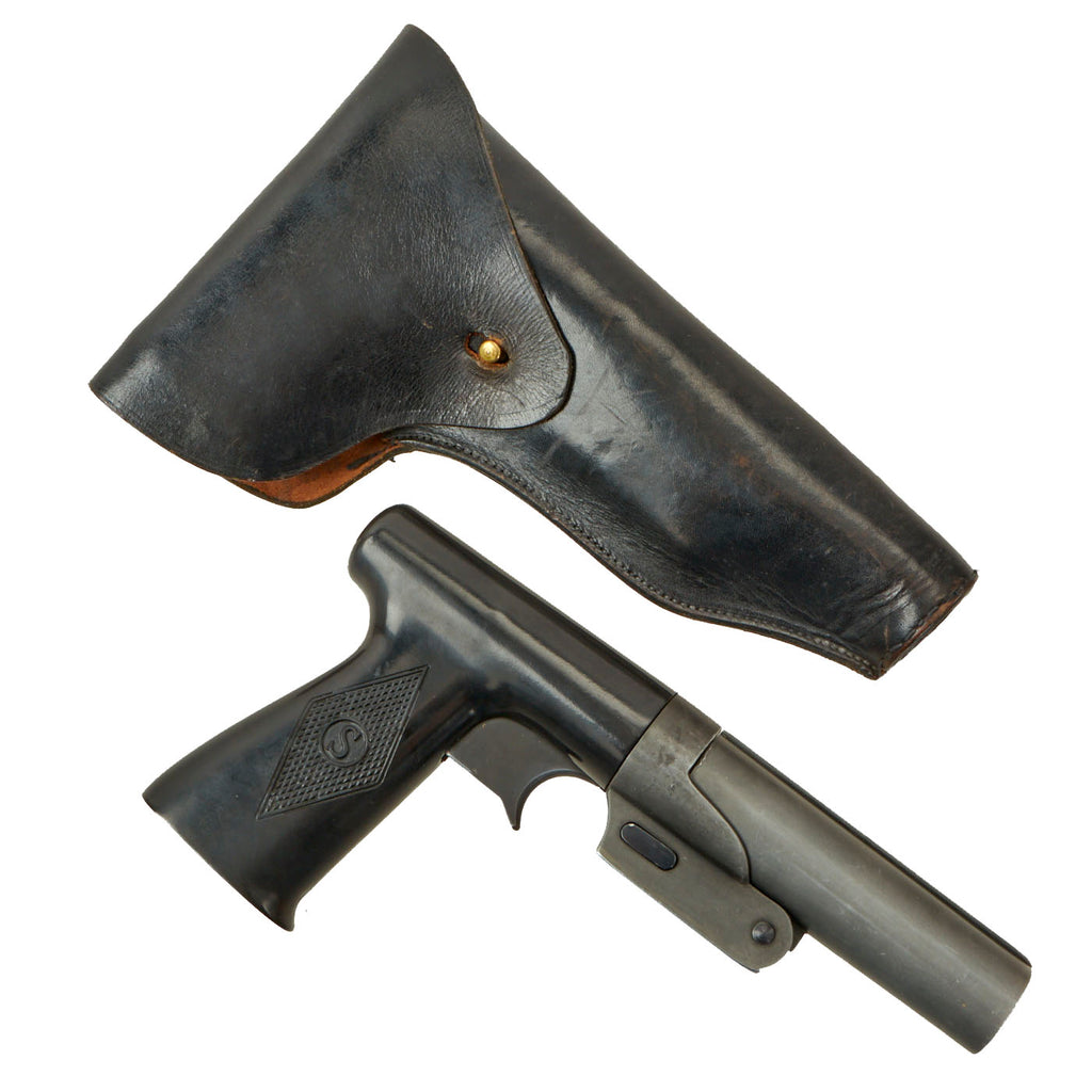 Original WWII U.S. Mark V 25mm Signal Flare Pistol with Leather Holster Original Items