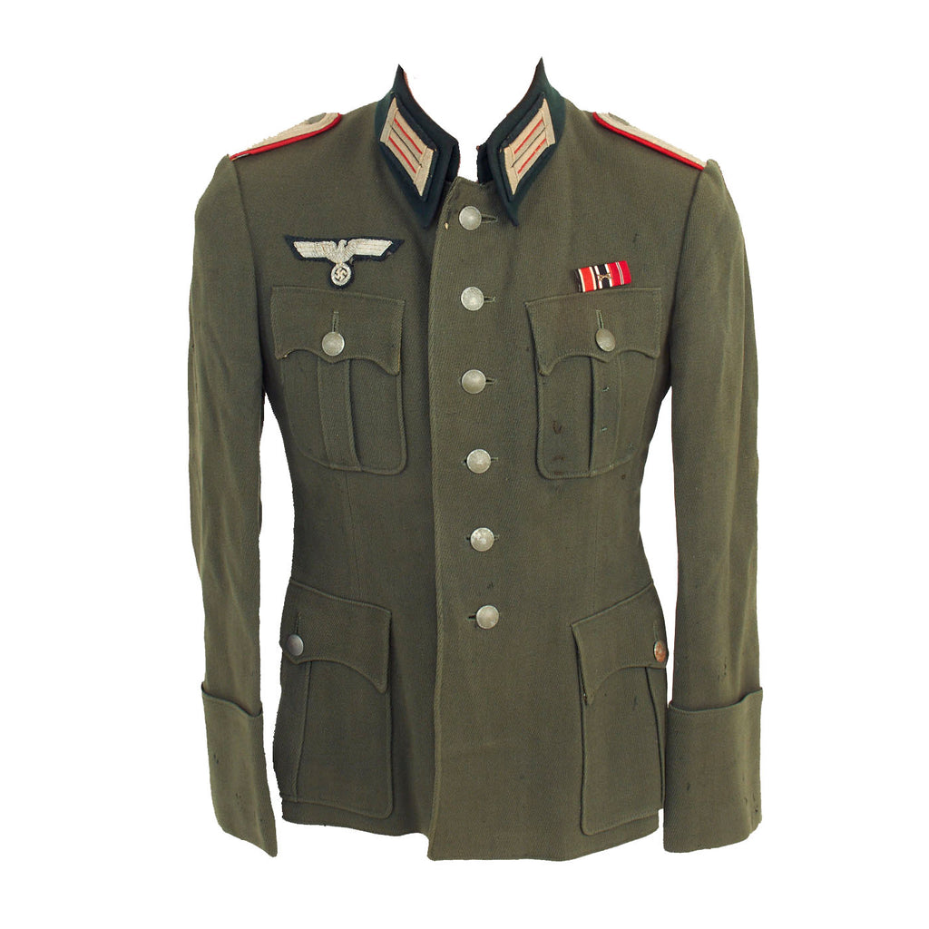 Original German WWII Heer Artillery Leutnant Officer's M36 Field Tunic with Medal Bar - Untouched Since WWII Original Items