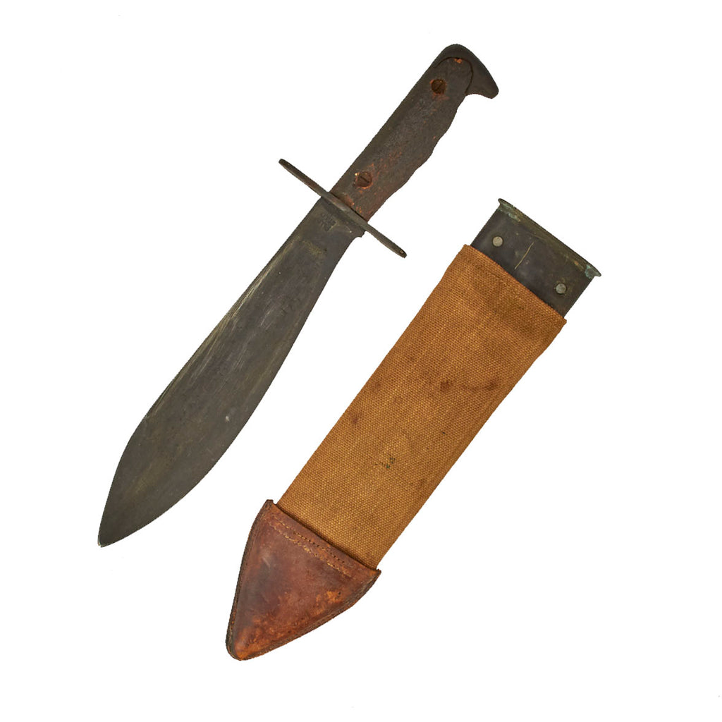 Original U.S. WWI Model 1917 Bolo Knife with Canvas Scabbard by Plumb St. Louis - dated 1918 Original Items