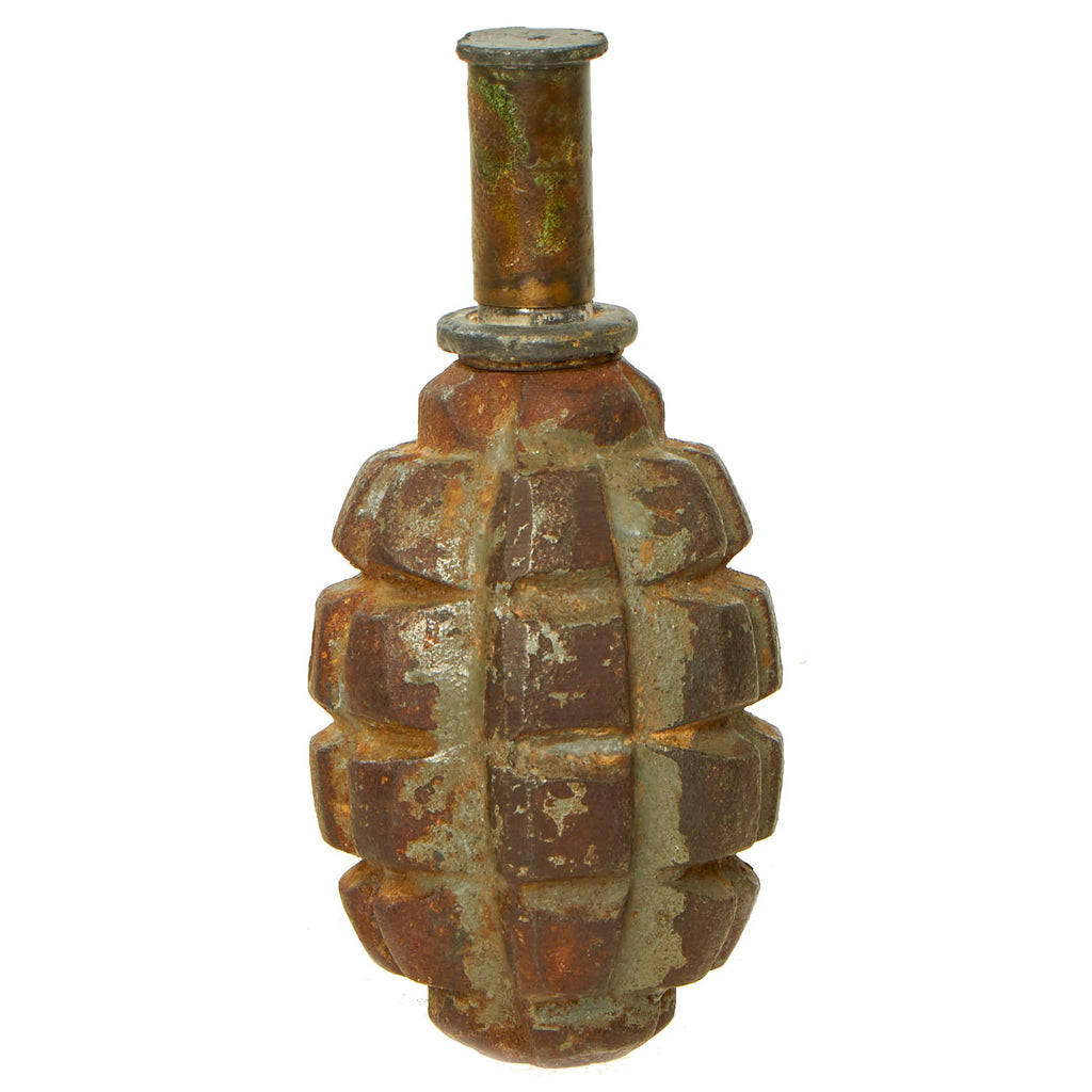 Original French WWI F1 Hand Grenade with Original Fuse Cap - Inert Original Items