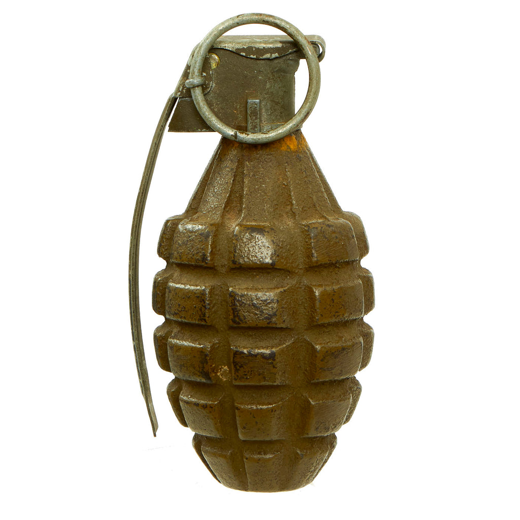 Original U.S. WWII Inert MkII Pineapple Grenade with Yellow Ring & M10A3 Fuze Original Items