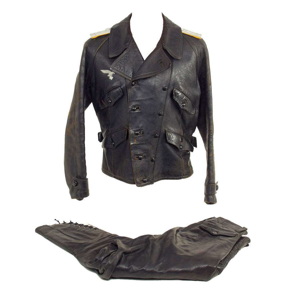 Original German WWII Luftwaffe Officer's Leather Flight Jacket by Litex Sport with Leather Flight Pants Original Items