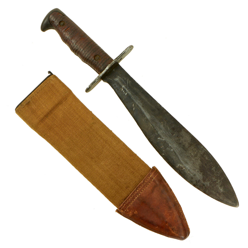 Original U.S. WWI Model 1917 Bolo Knife by Plumb with Canvas Scabbard - dated 1917 Original Items