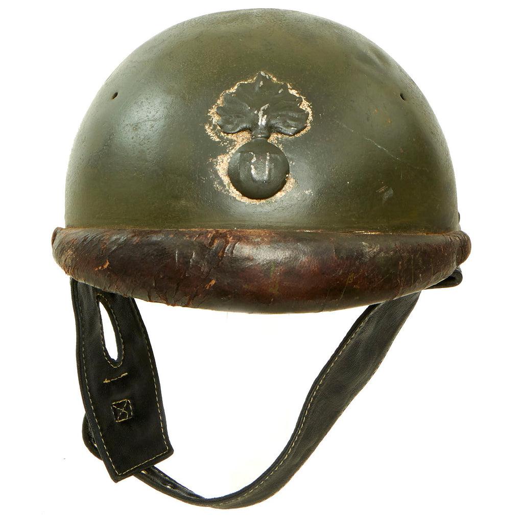 Original French WWII Model 1935 Tanker Armored Vehicle Helmet with R.F. Badge Original Items