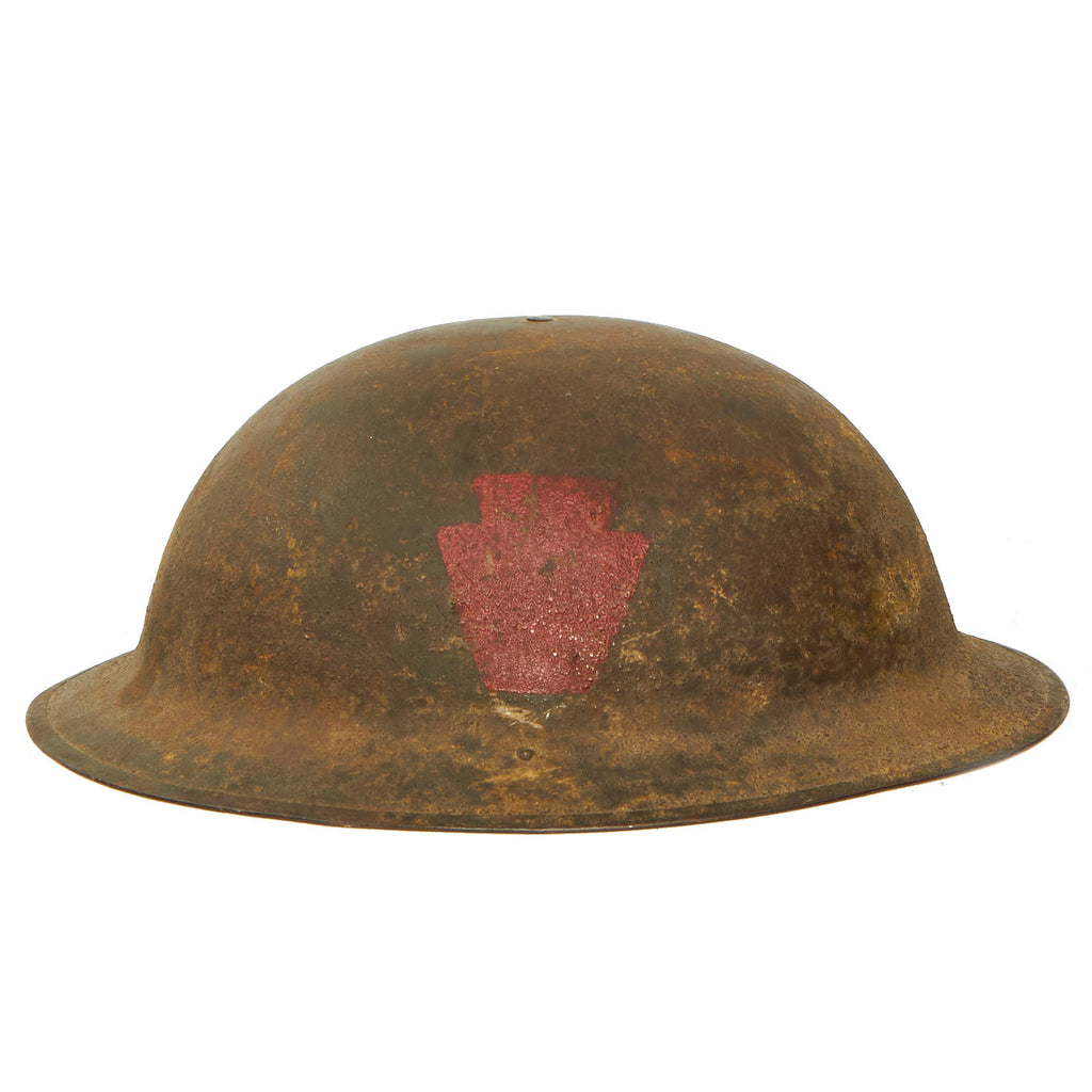 Original U.S. WWI M1917 28th Infantry Division Doughboy Helmet Shell With Textured Paint - Keystone Division Original Items