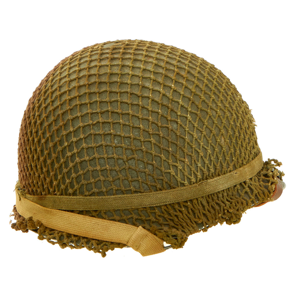 Original U.S. WWII 1944 McCord Front Seam Swivel Bale M1 Helmet with Net and Westinghouse Liner - Complete Original Items