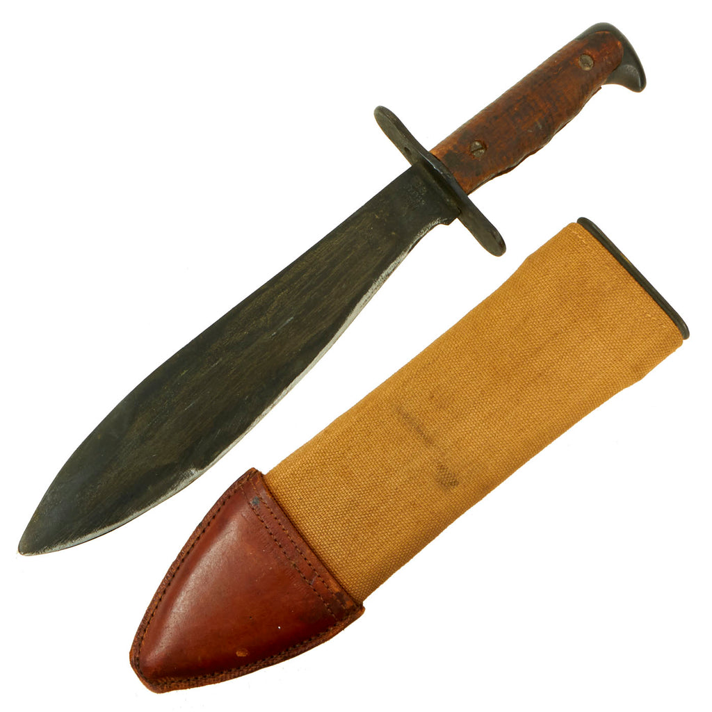 Original U.S. WWI Model 1917 Bolo Knife by Plumb St. Louis with Canvas Scabbard - both dated 1918 Original Items