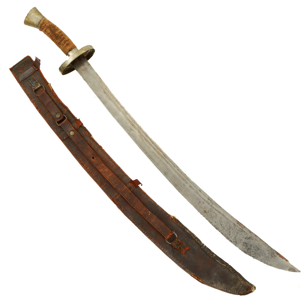 Original WWII Era Chinese Jian Sword with Leather Covered Scabbard - U.S. Veteran Bringback from CBI Theater Original Items