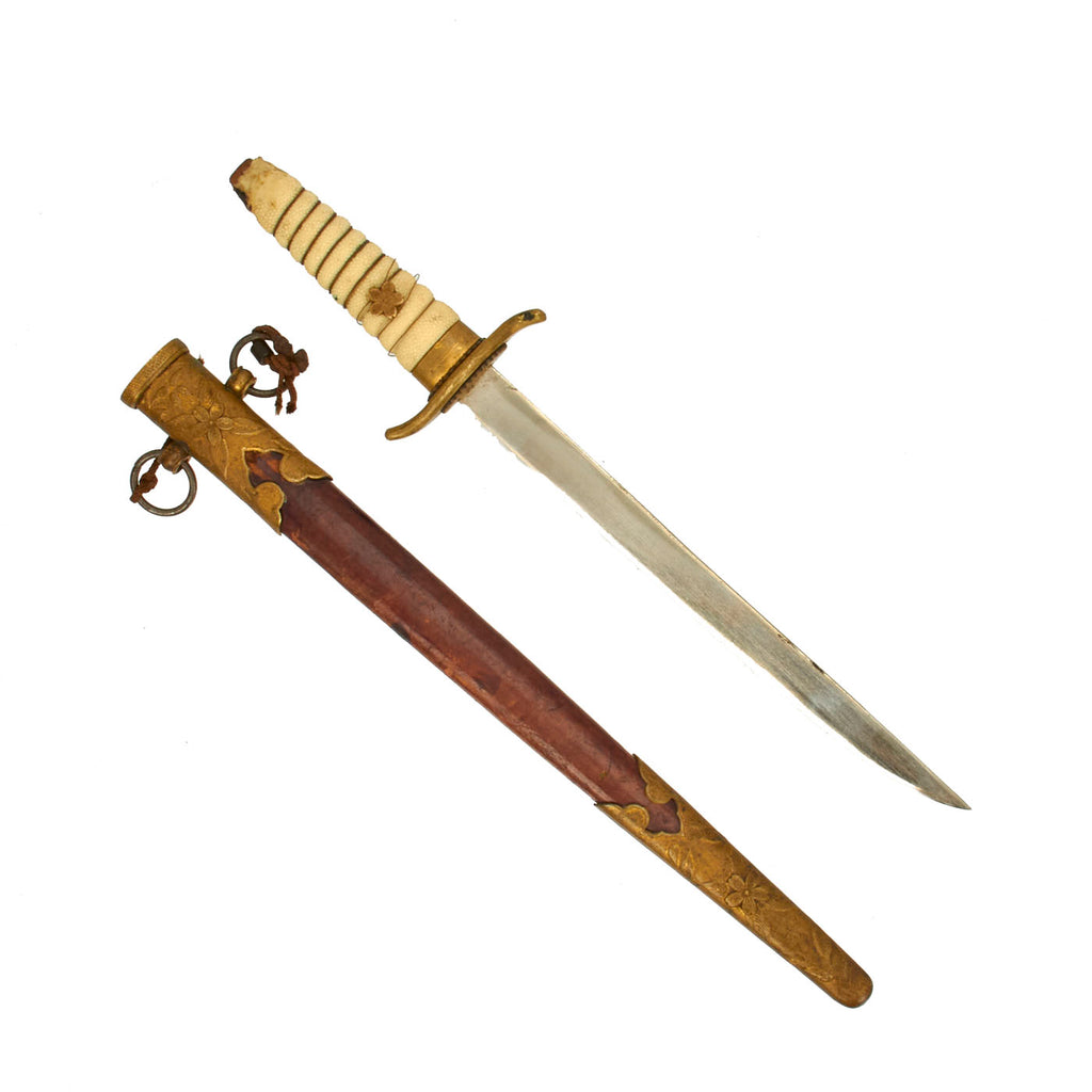 Original Japanese WWII M1883 Naval Officers Dirk with Brass Mounted Leather Scabbard Original Items