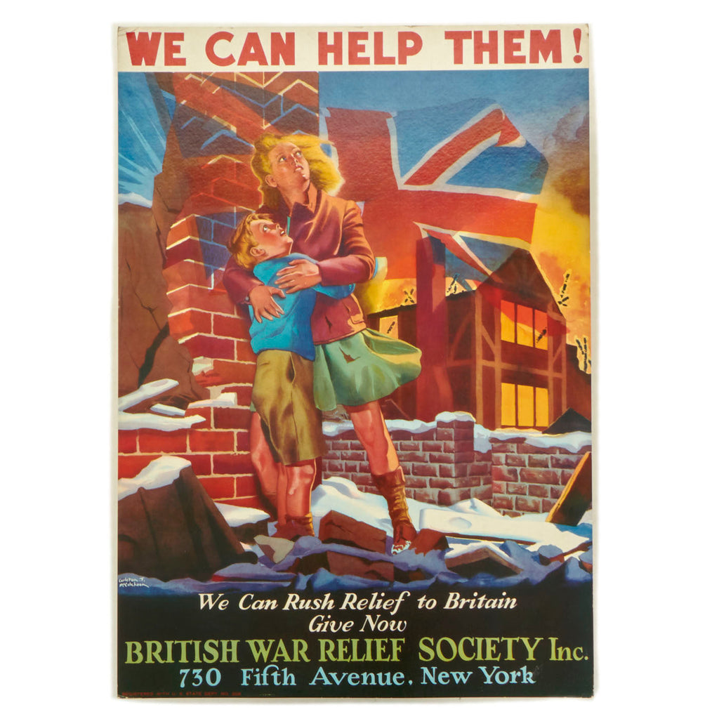 Original U.S. WWII British War Relief Society Cardboard Standee - We Can Help Them! Original Items
