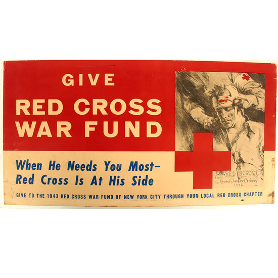 Original U.S. WWII Red Cross War Fund of New York City 1943 Donations Poster - 21” x 11” Original Items