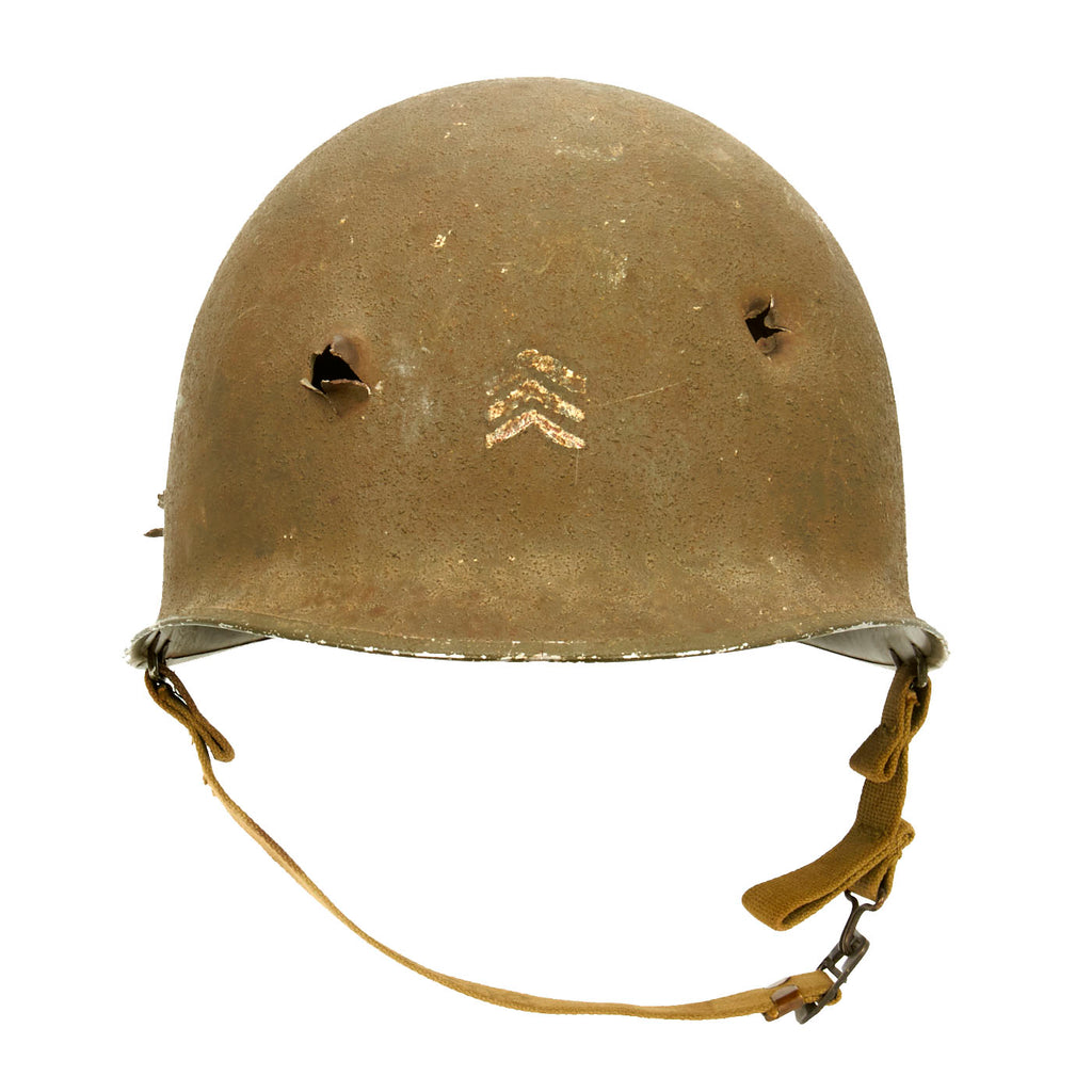 Original U.S. WWII Early 1942 Shot Through Front Seam Fixed Bale McCord M1 Helmet Shell Original Items