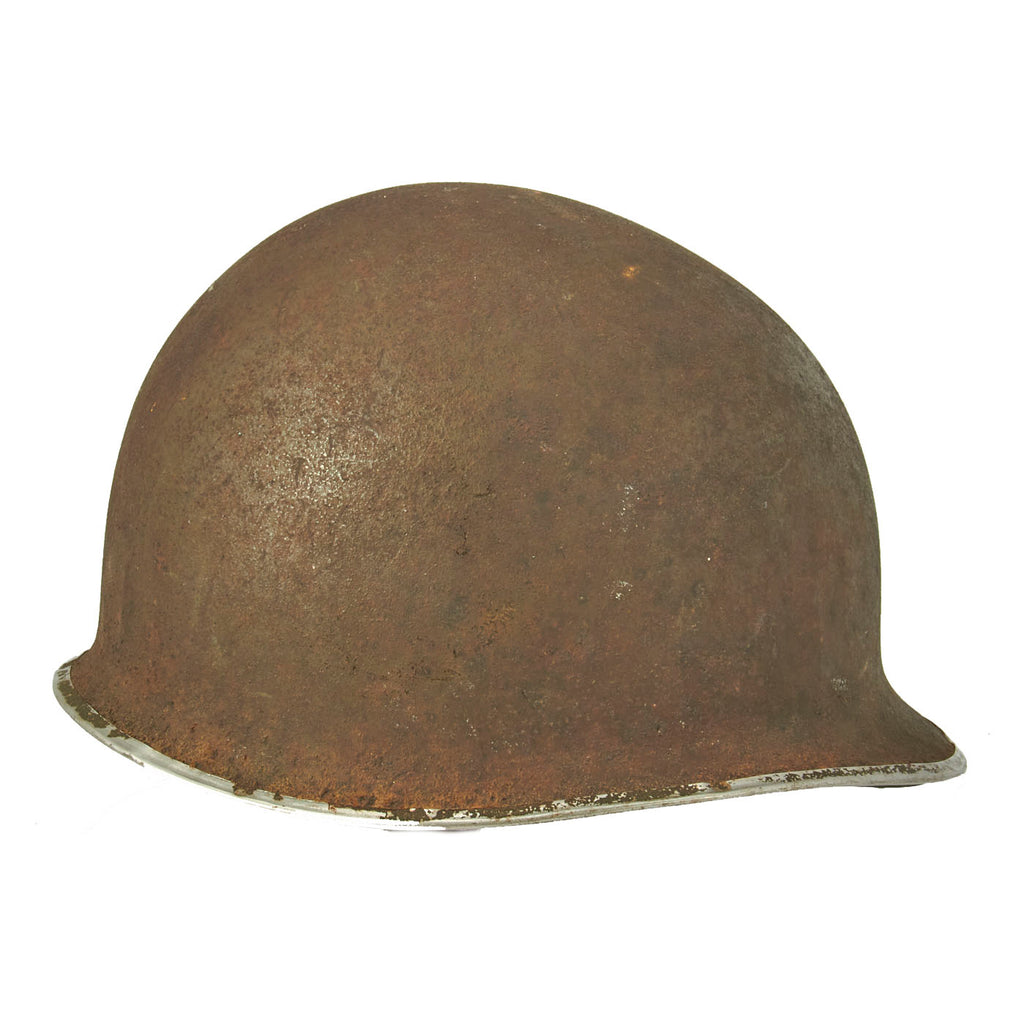 Original U.S. WWII Early War 1st Lt. Marked M1 McCord Front Seam Fixed Bale Helmet with MSA Liner Original Items