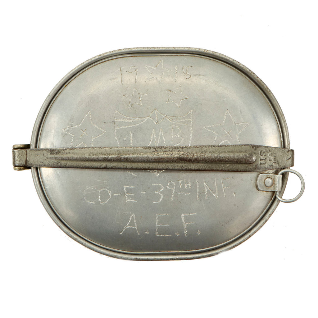 Original WWI U.S. Trench Art Engraved 4th Infantry Division Decorated Messkit- Co.E, 39th Infantry, A.E.F. Original Items