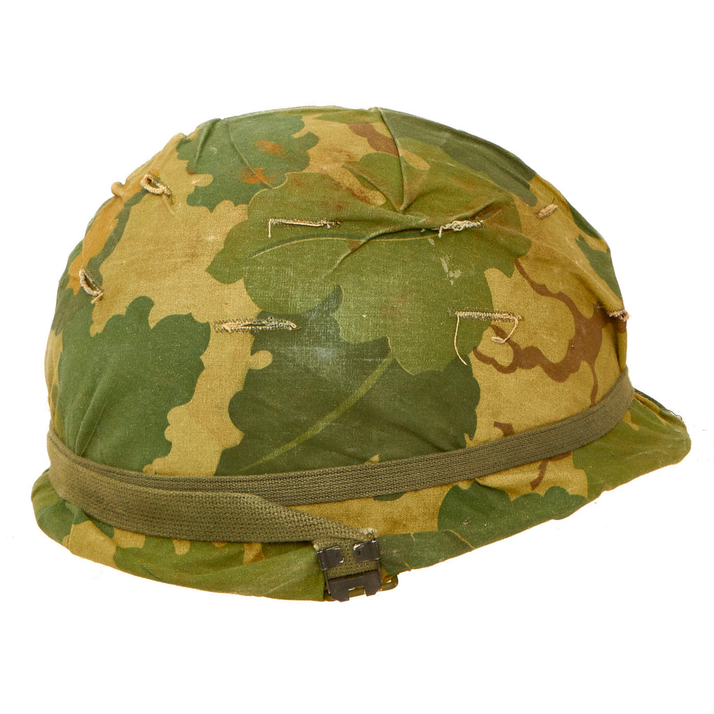 Original U.S. Vietnam Ingersoll M1 Helmet with USMC Camouflage Cover and 1972 Dated Liner Original Items