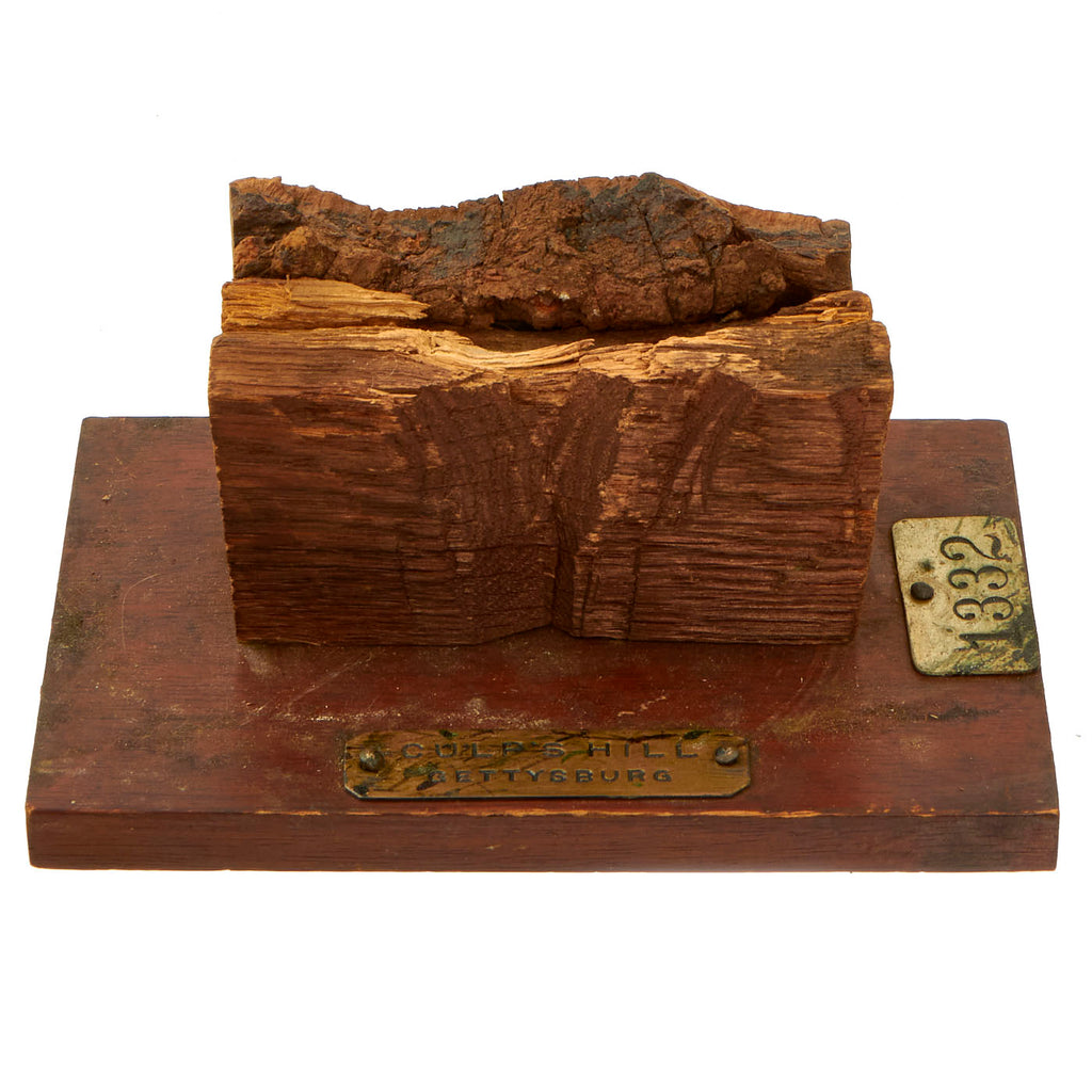 Original U.S. Civil War Battle of Gettysburg Culp’s Hill “War Log” Section With Bullet Damage, Mounted on Early 20th Century Museum Tagged Base - 4” x 2 ¼” Original Items