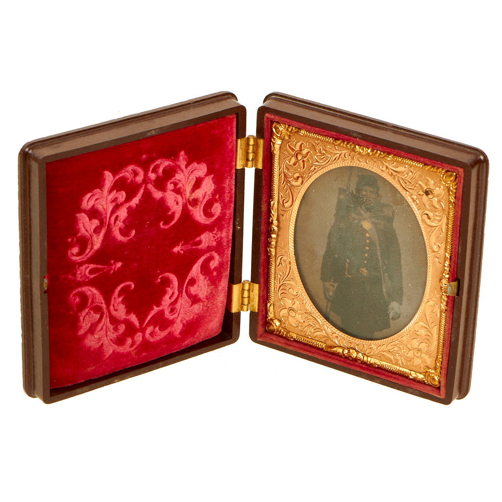 Original U.S. Civil War Sixth Plate Tintype of Union Soldier With Sharps Rifle in Gutta-Percha Frame - Berdan Sharpshooter Original Items