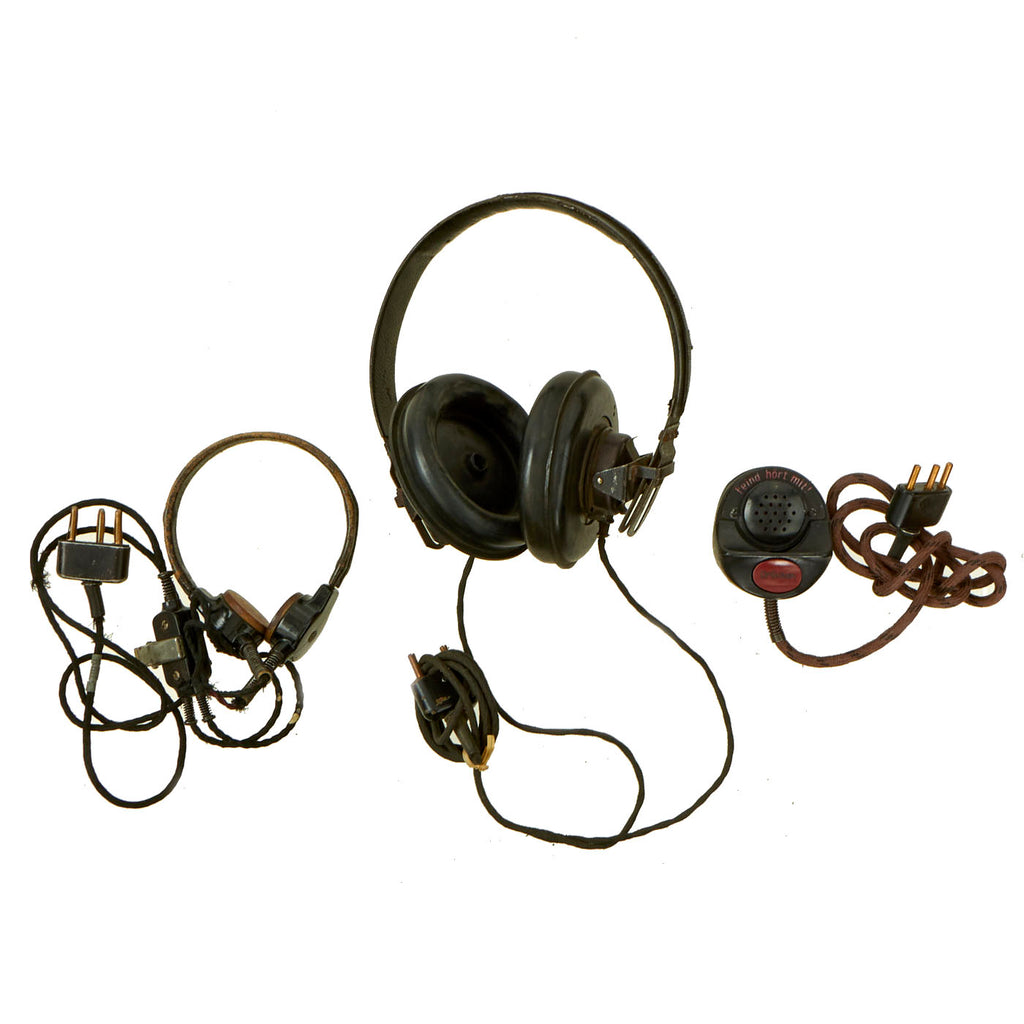 Original German WWII Panzer Armored Vehicle Headset with Throat Mic and Feind Hort Mit “The Enemy Is Listening” Microphone Original Items