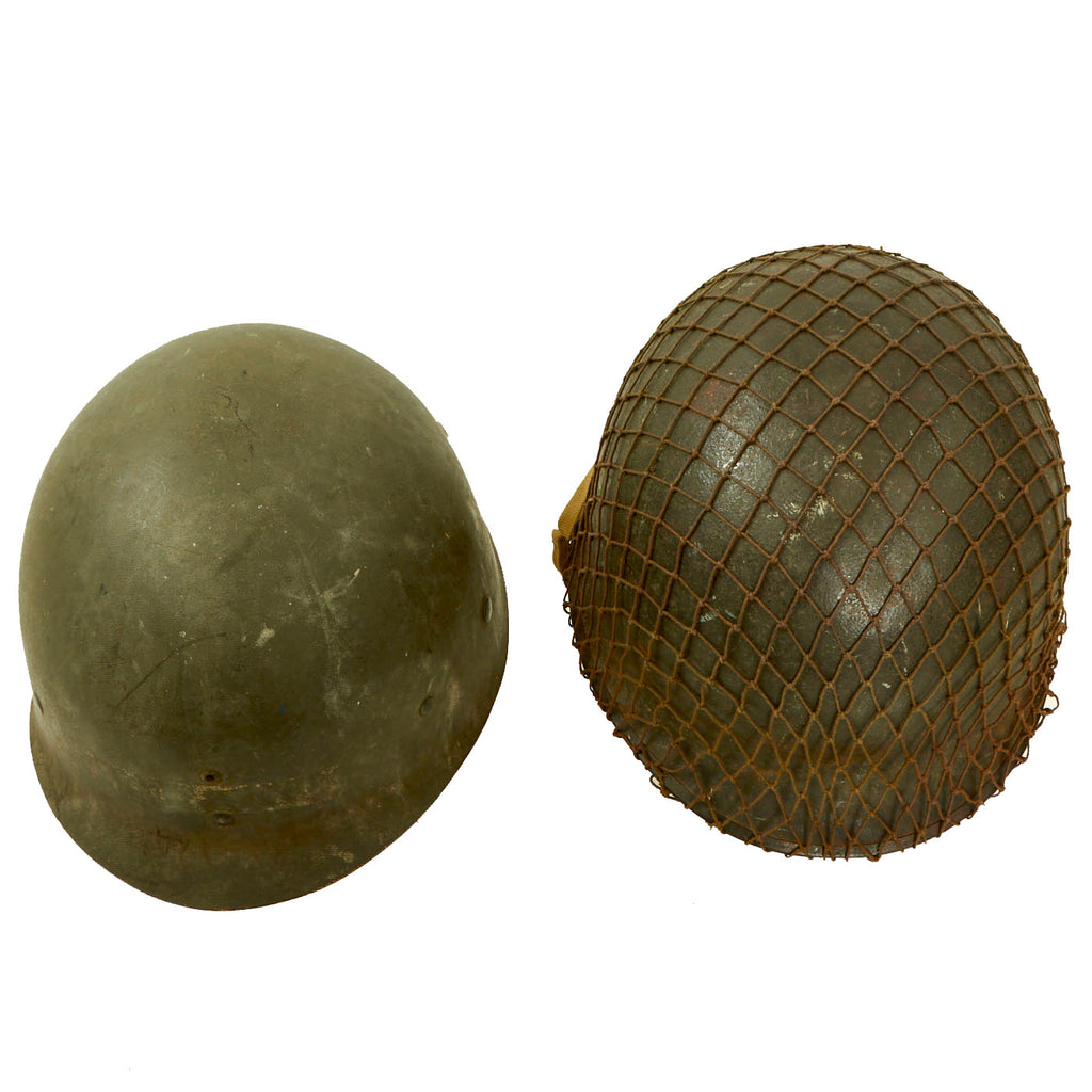 Original U.S. WWII 1944 McCord Front Seam Swivel Bale M1 Helmet with Net and Westinghouse - Complete Original Items