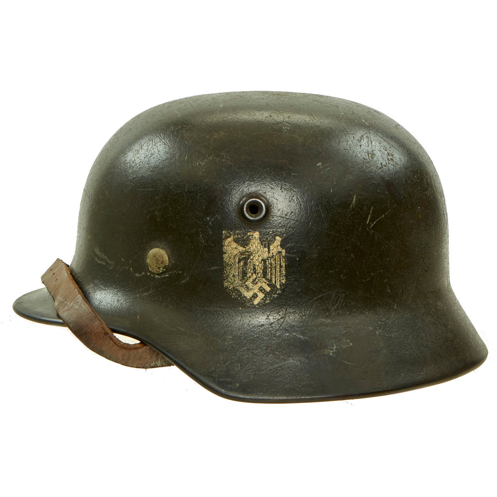 Original German WWII Service Used M40 Single Decal Army Heer Helmet with 56cm Liner & Chinstrap - Size 64 Shell Original Items