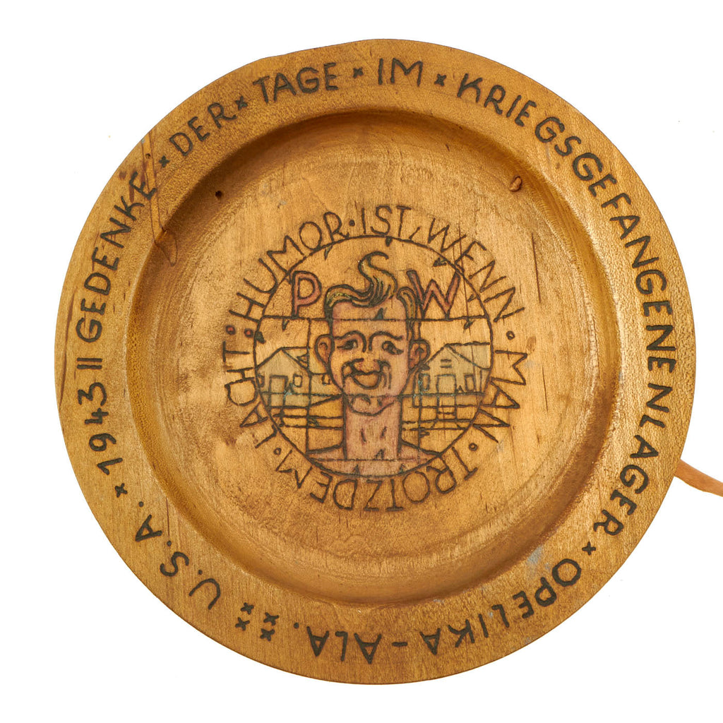 Original German WWII Prisoner of War Carved Wooden Plate From Camp Opelika, Alabama in 1943 Original Items