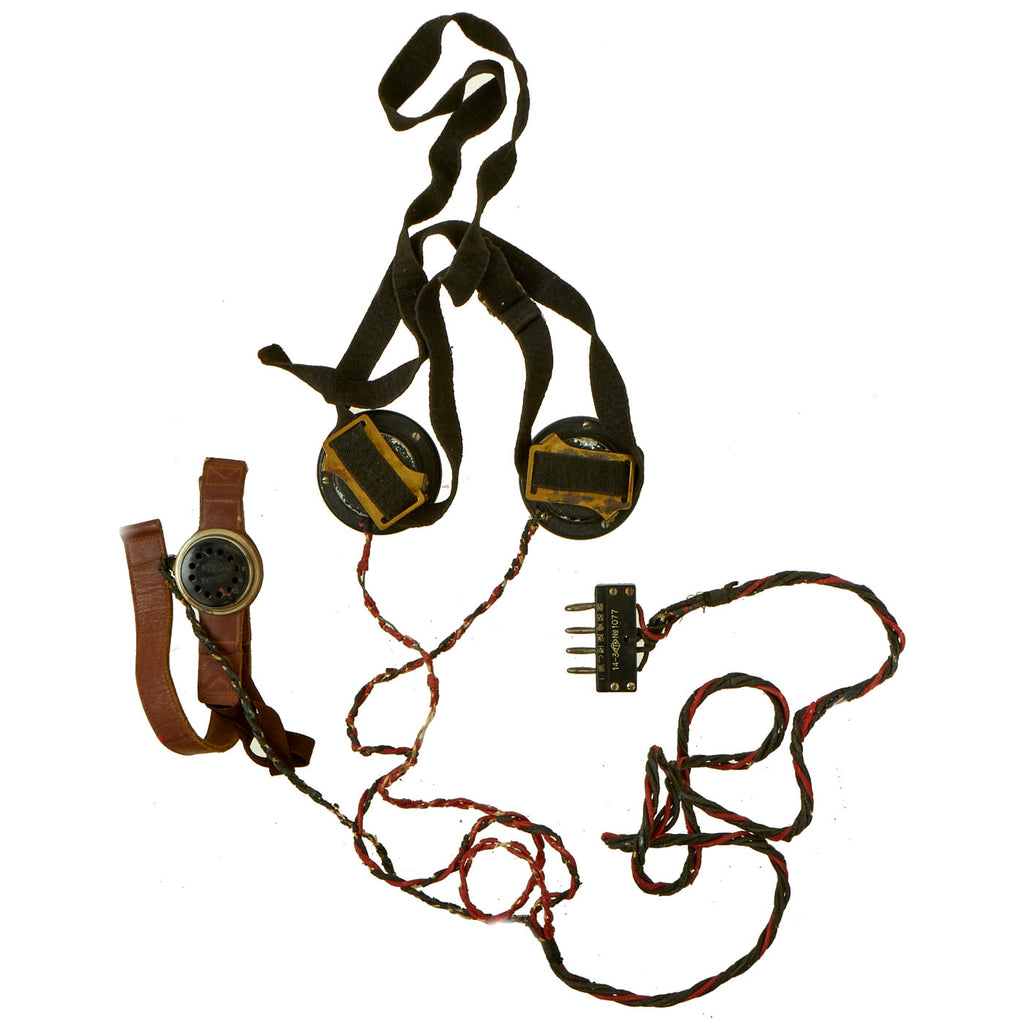 Original Japan WWII Imperial Japanese Air Service Flight Helmet Headset Ear Pieces and Throat Microphone Original Items