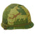 Original U.S. WWII - Early Vietnam War M1 Helmet With Mitchell Pattern Camouflage Helmet Cover, Elastic Band, and Early Vietnam Liner. Original Items