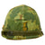 Original U.S. WWII - Early Vietnam War M1 Helmet With Mitchell Pattern Camouflage Helmet Cover, Elastic Band, and Early Vietnam Liner. Original Items