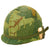 Original U.S. WWII - Early Vietnam War M1 Helmet With Mitchell Pattern Camouflage Helmet Cover, Elastic Band, and Early Vietnam Liner. Original Items