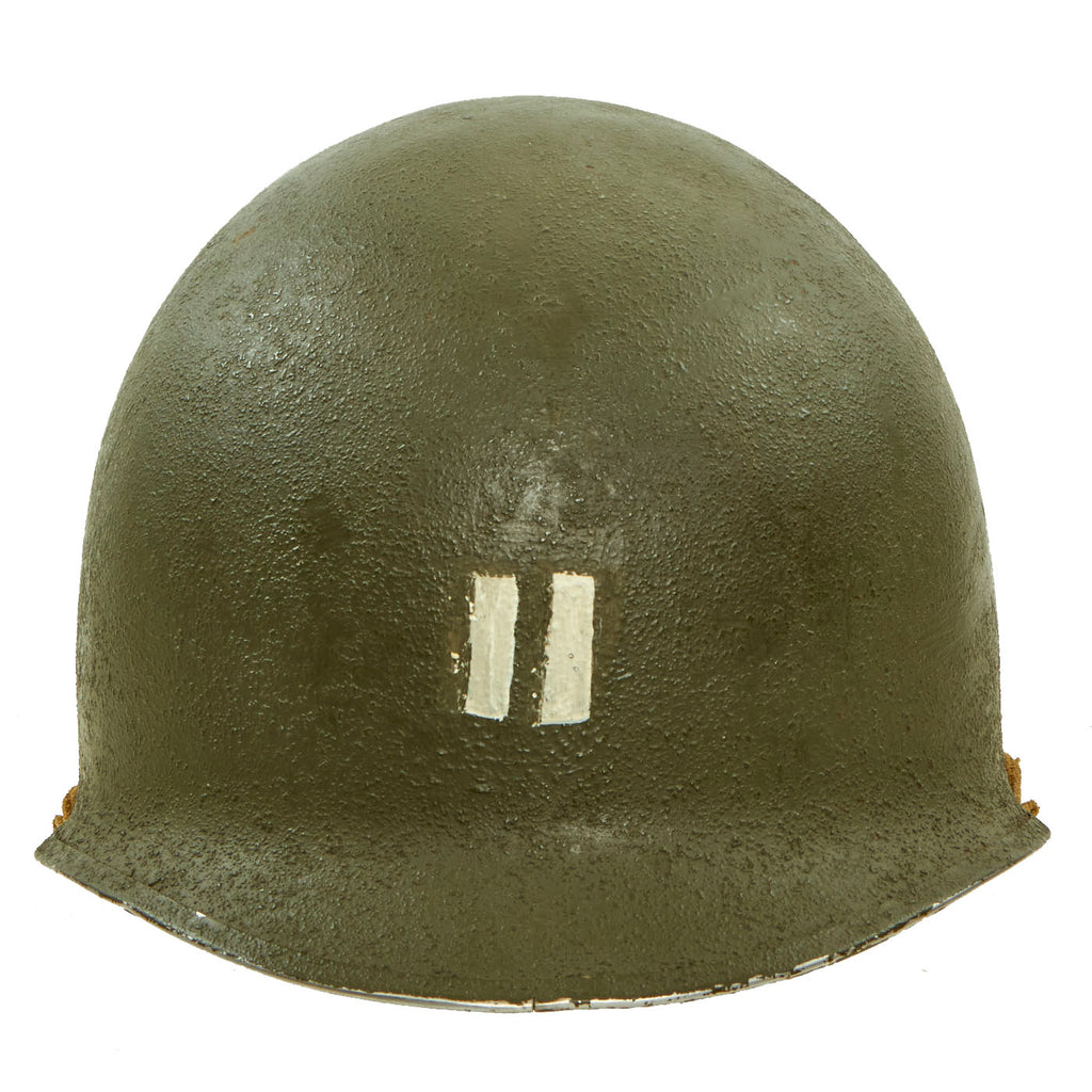 Original U.S. WWII 1942 Captain’s M1 McCord Front Seam Fixed Bale Helmet with Westinghouse Liner Original Items