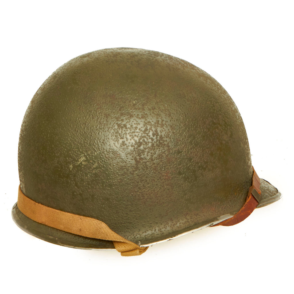 Original U.S. WWII 1942 M1 McCord Front Seam Fixed Bale Helmet with St. Clair Low-Pressure Liner - Laundry Number Marked Original Items
