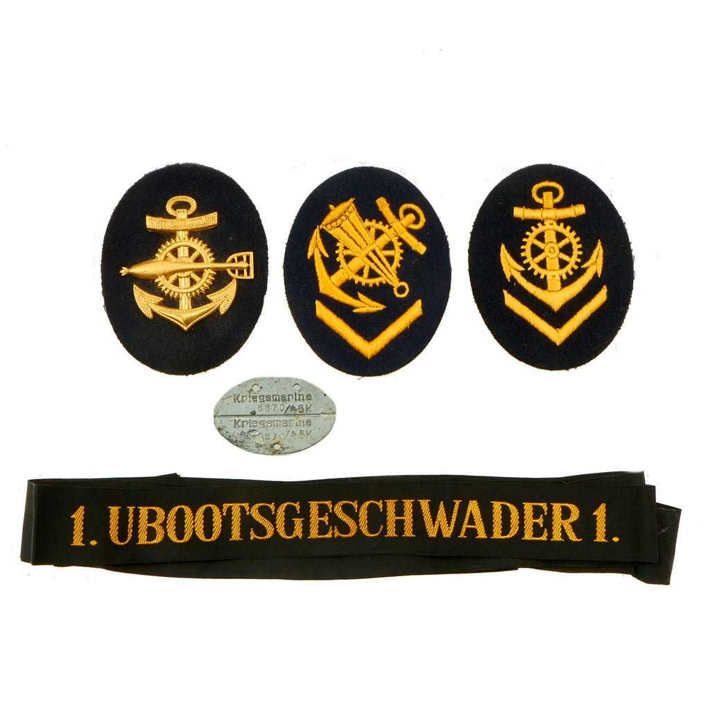 Original German WWII Kriegsmarine Insignia Lot - Rating Insignia, Cap Tally & Dog Tag - 5 Items Original Items