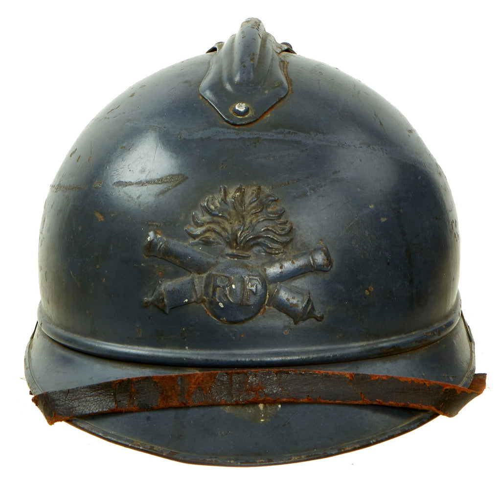 Original French WWI M1915 Adrian Helmet with Artillery Badge - Horizon Blue Original Items