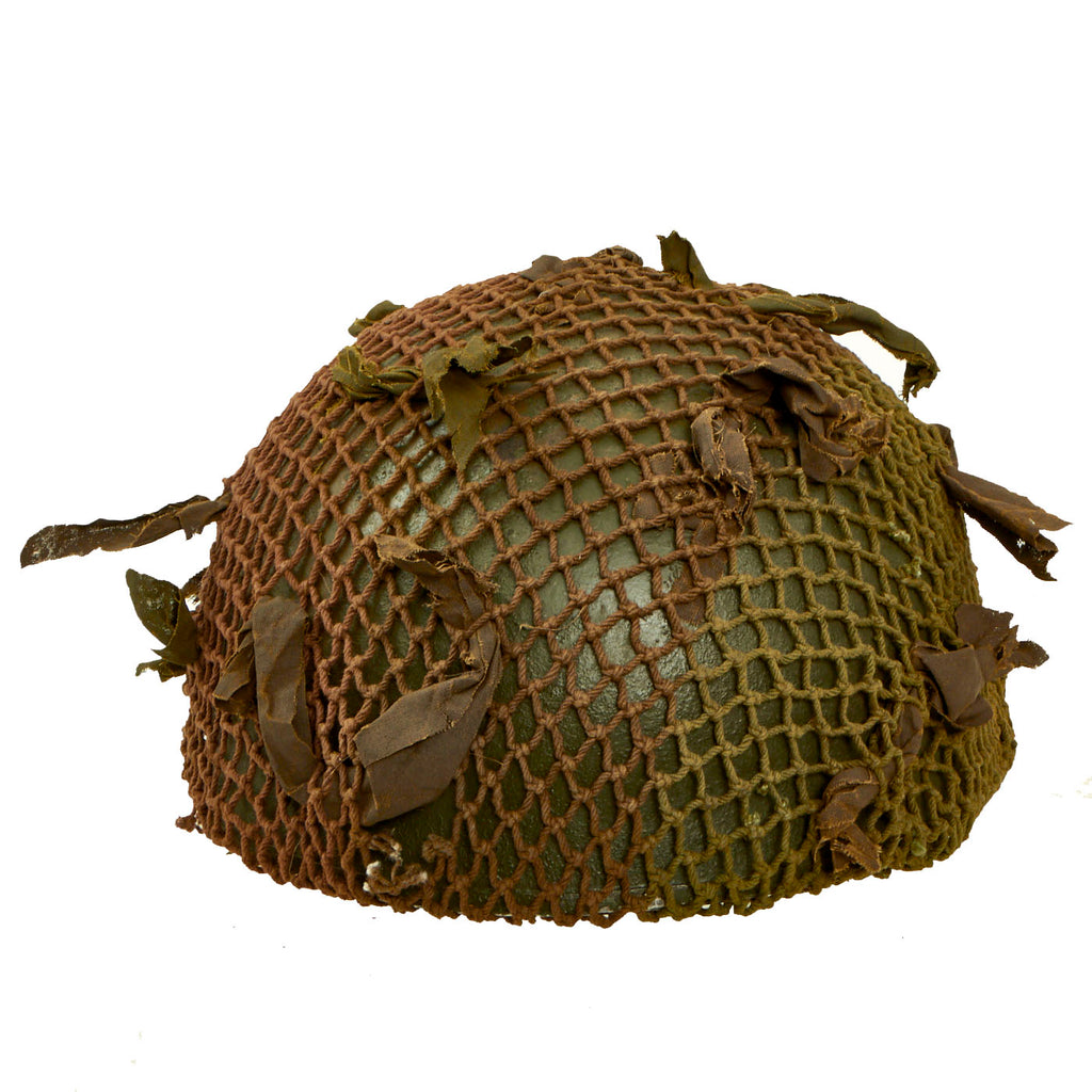 Original WWII British MKII Paratrooper Helmet with Net and Scrim - Dated 1944 Original Items