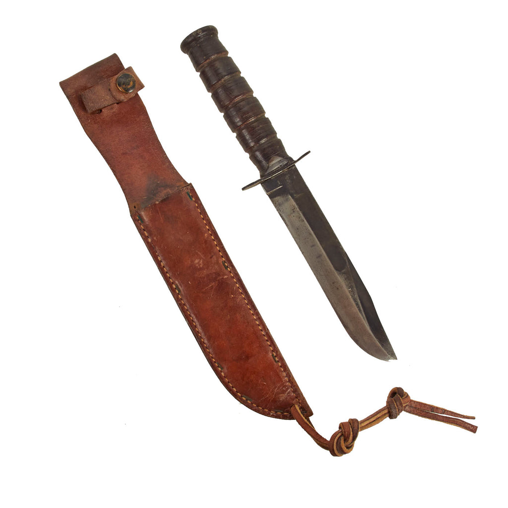 Original U.S. WWII USMC Mark 2 KA-BAR Fighting Knife by CAMILLUS in Leather Sheath Original Items