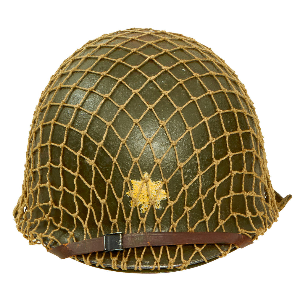 Original U.S. WWII Named Major’s Rank Painted M1 Swivel Bale Helmet Complete with Net - McCord Shell with International Molded Plastics Liner Original Items