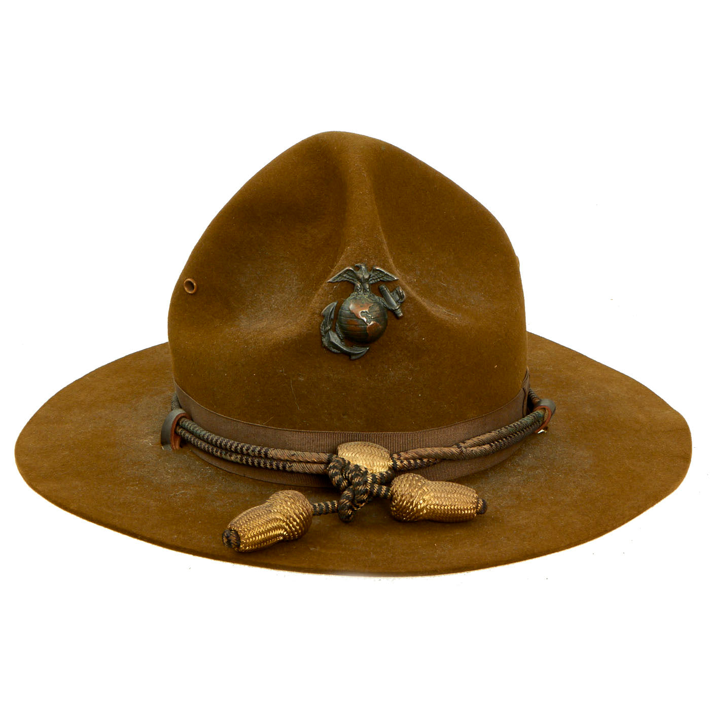 Original Early WWII USMC Officer’s Campaign Hat with Officer Cord, Original Chinstrap and EGA