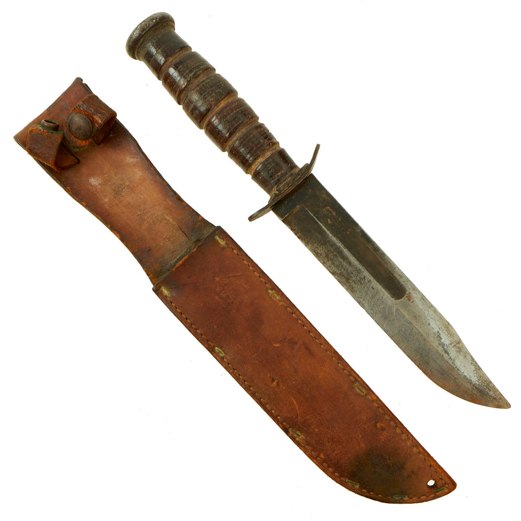 Original U.S. WWII USMC Mark 2 KA-BAR Fighting Knife by CAMILLUS in Leather Sheath Original Items